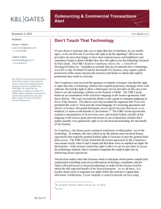 Outsourcing &amp; Commercial Transactions Alert Don’t Touch That Technology