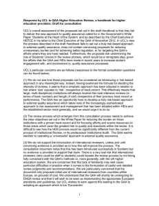 Response by UCL to QAA Higher Education Review, a handbook... education providers: Draft for consultation