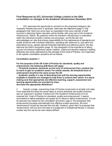 Final Response by UCL (University College London) to the QAA