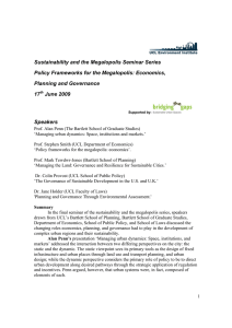 Sustainability and the Megalopolis Seminar Series Planning and Governance