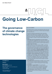 Going Low-Carbon The governance of climate change UCL PUBLIC POLICY
