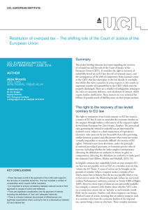 Restitution of overpaid tax – The shifting role of the... European Union Summary UCL EUROPEAN INSTITUTE