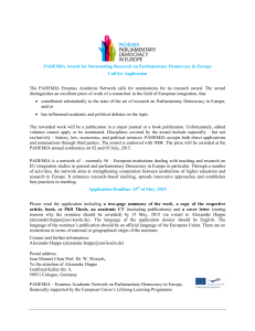 The  PADEMIA  Erasmus  Academic  Network ... PADEMIA Award for Outstanding Research on Parliamentary Democracy in Europe
