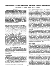 Critical Evaluation of Methods for Determining Total Organic Phosphorus in...