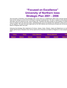 “Focused on Excellence” University of Northern Iowa Strategic Plan 2001 - 2006