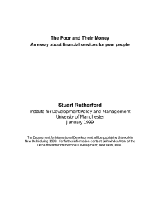 Stuart Rutherford The Poor and Their Money University of Manchester
