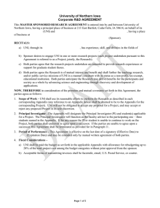 University of Northern Iowa Corporate R&amp;D AGREEMENT