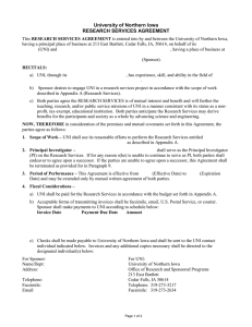 University of Northern Iowa RESEARCH SERVICES AGREEMENT