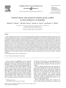 Cultural threat and perceived realistic group conﬂict Michael A. Z a