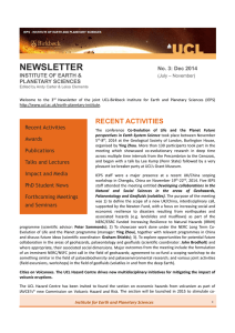 NEWSLETTER  No. 3: Dec 2014 INSTITUTE OF EARTH &amp;