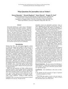 What Questions Do Journalists Ask on Twitter? Maram Hasanain, Mossaab Bagdouri, Tamer Elsayed,