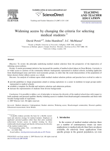 Widening access by changing the criteria for selecting medical students David Powis