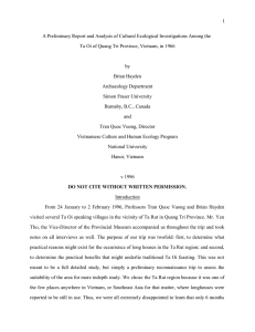 1 A Preliminary Report and Analysis of Cultural Ecological Investigations Among... Ta Oi of Quang Tri Province, Vietnam, in 1966