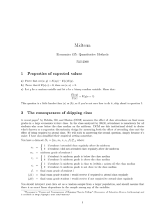 Midterm 1 Properties of expected values Economics 435: Quantitative Methods