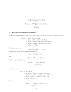 Midterm Answer Key 1 Properties of expected values Economics 435: Quantitative Methods