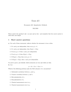 Exam #2 Economics 435: Quantitative Methods Fall 2010