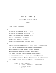 Exam #2 Answer Key 1 Short answer questions Economics 435: Quantitative Methods