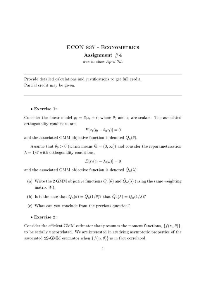 assignment of econometrics