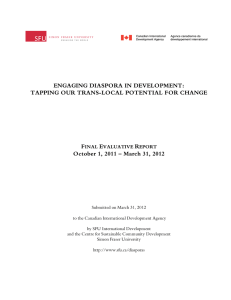 ENGAGING DIASPORA IN DEVELOPMENT: TAPPING OUR TRANS-LOCAL POTENTIAL FOR CHANGE  F