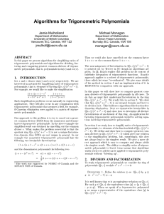 Algorithms for Trigonometric Polynomials Jamie Mulholland Michael Monagan