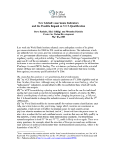 New Global Governance Indicators and the Possible Impact on MCA Qualification