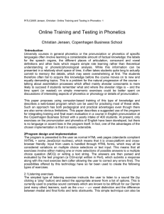 Online Training and Testing in Phonetics Christian Jensen, Copenhagen Business School