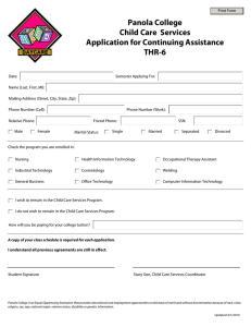 Panola College Child Care  Services Application for Continuing Assistance THR-6