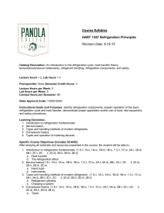 Course Syllabus HART 1307 Refrigeration Principles Revision Date: 8-19-15