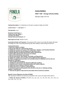 Course Syllabus – Energy Industry Safety OSHT 1220 Revision Date: 8/17/15