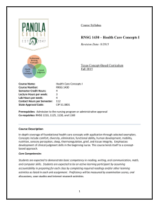 RNSG 1430 – Health Care Concepts I Course Syllabus Texas Concept-Based Curriculum
