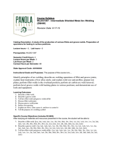 Course Syllabus WLDG1457 - Intermediate Shielded Metal Arc Welding (SMAW) Revision Date: 8-17-15