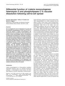 Listeria monocytogenes listeriolysin O and phospholipases C in vacuolar