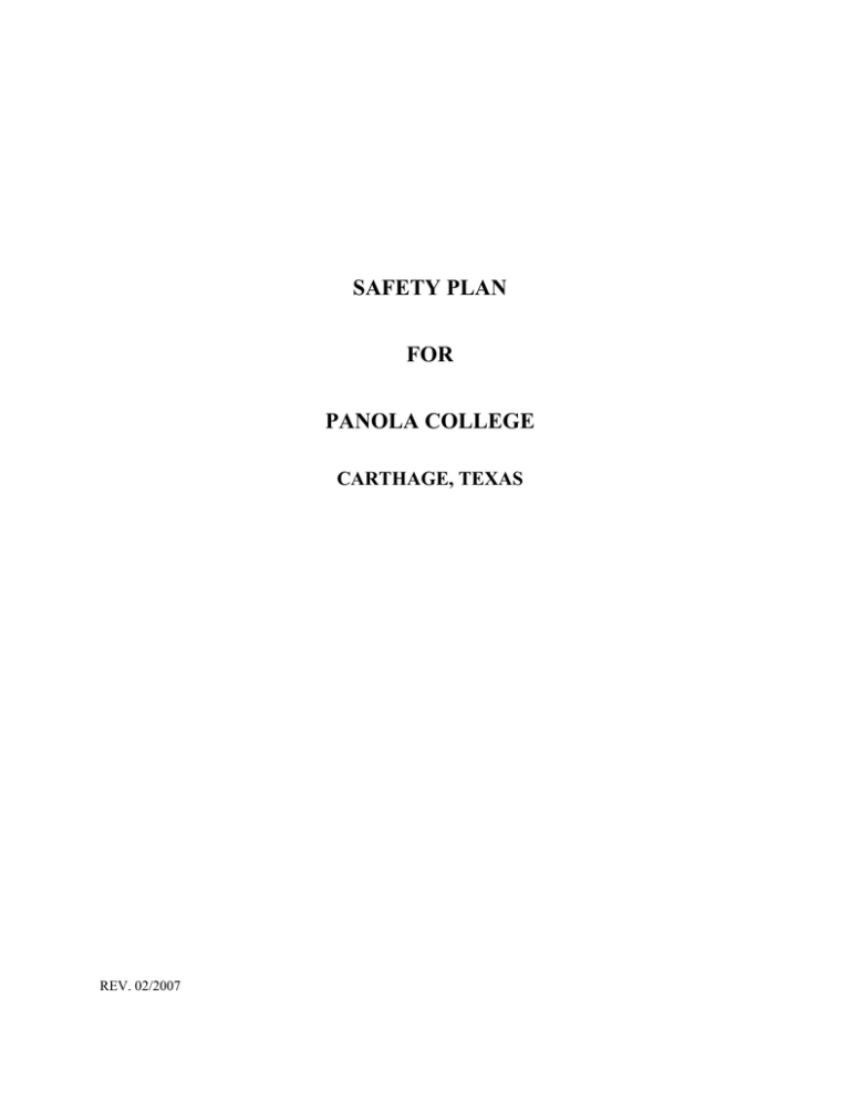 SAFETY PLAN FOR PANOLA COLLEGE