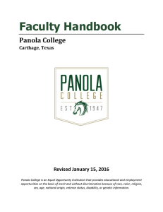 Faculty Handbook Panola College Revised January 15, 2016 Carthage, Texas