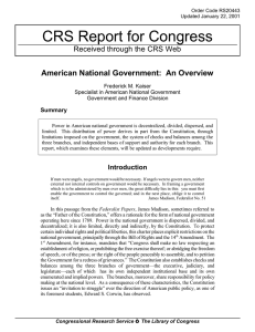 CRS Report for Congress American National Government:  An Overview