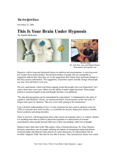 This Is Your Brain Under Hypnosis  By Sandra Blakeslee