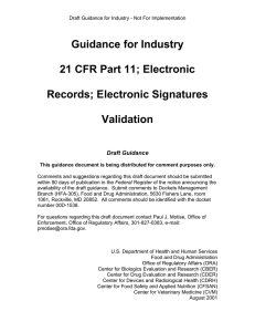Guidance for Industry 21 CFR Part 11; Electronic Records; Electronic Signatures Validation
