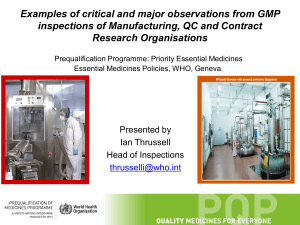 Examples of critical and major observations from GMP Research Organisations