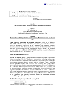 EUROPEAN COMMISSION EudraLex The Rules Governing Medicinal Products in the European Union