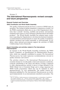Annex 2 The International Pharmacopoeia: revised concepts and future perspectives