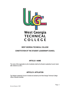 WEST GEORGIA TECHNICAL COLLEGE CONSTITUTION OF THE STUDENT LEADERSHIP COUNCIL