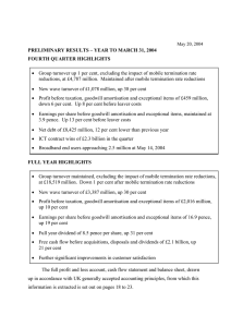 PRELIMINARY RESULTS – YEAR TO MARCH 31, 2004 FOURTH QUARTER HIGHLIGHTS