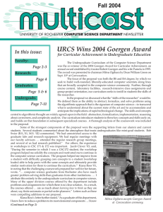 URCS Wins 2004 Goergen Award Fall 2004 In this issue: