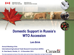 Domestic Support in Russia’s WTO Accession Lars Brink