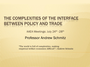 THE COMPLEXITIES OF THE INTERFACE BETWEEN POLICY AND TRADE Professor Andrew Schmitz