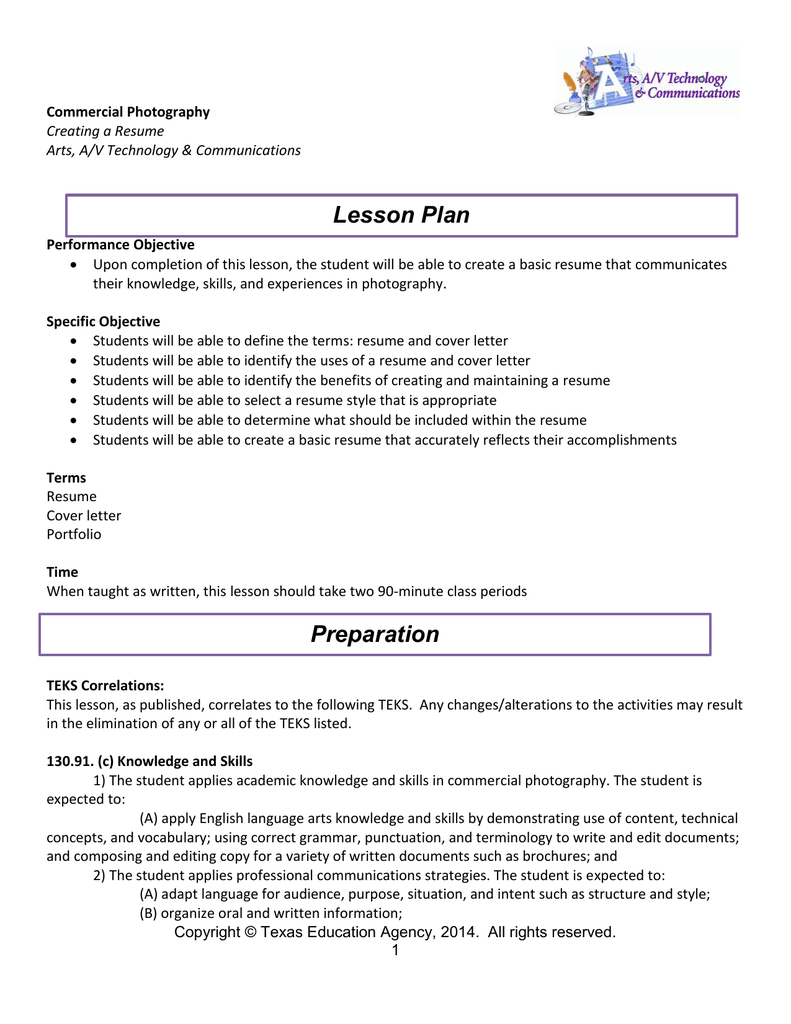 lesson plan for cover letter