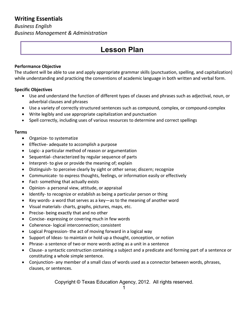 lesson plan on business plan