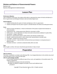 Division and Balance of Governmental Powers  Lesson Plan Lesson Plan Business Law 