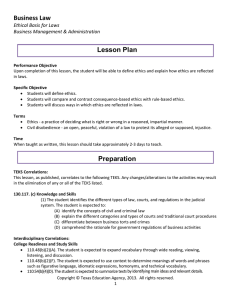 Business Law  Lesson Plan Lesson Plan Ethical Basis for Laws 