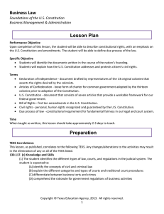 Business Law  Lesson Plan Lesson Plan Foundations of the U.S. Constitution 